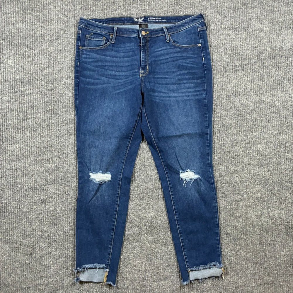 Mossimo Denim Mid-Rise Skinny Jeans‎ Womens 18R Blue Distressed Power Stretch